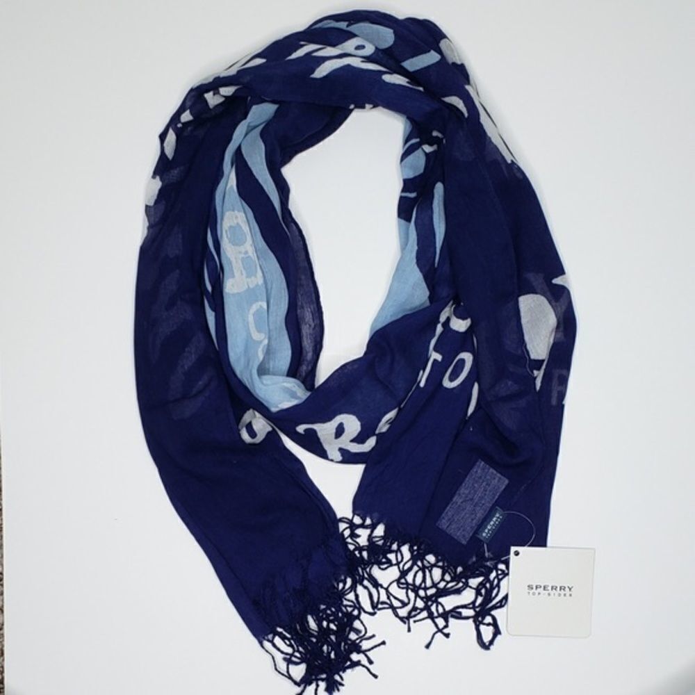 Sperry Topsider Navy & White Regatta Boat Blanket Scarf NWT NEW Fringe Coastal - Picture 6 of 6